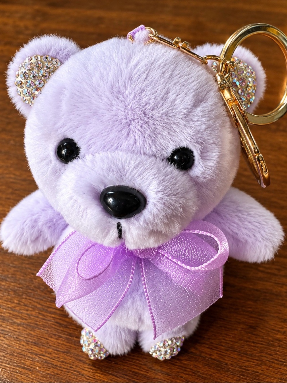 Teddy Bear Purse Charm Keychain Rhinestone Bling